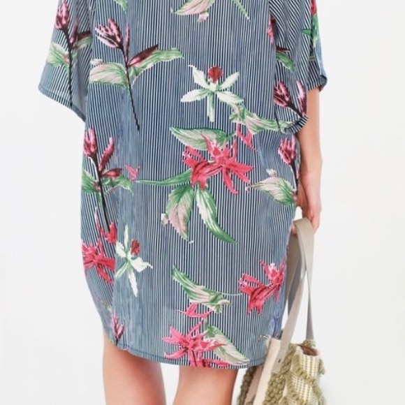 Swim Tropical Floral Striped Kimono Swim Coverup Top Poshmark